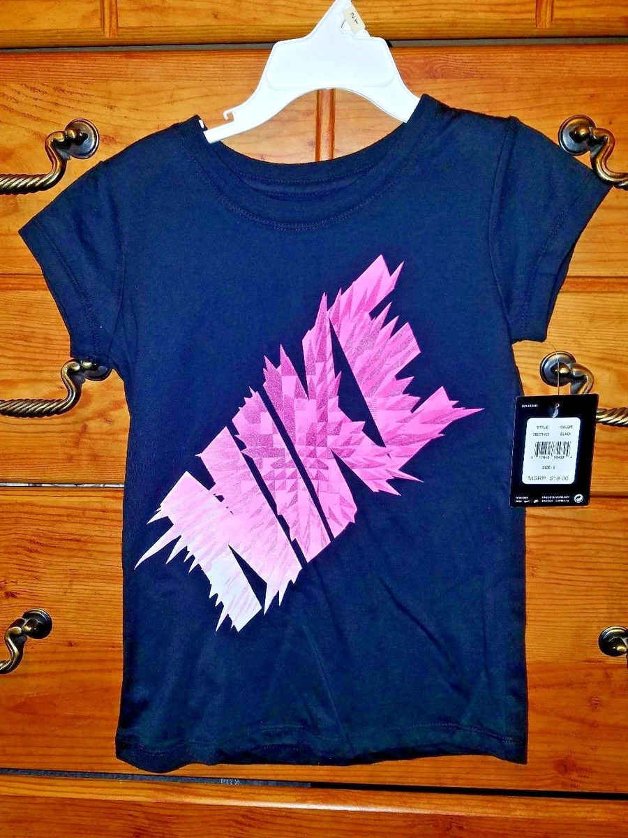 Nike girls shirt in black with pink white writing size 6 nwt retail 18