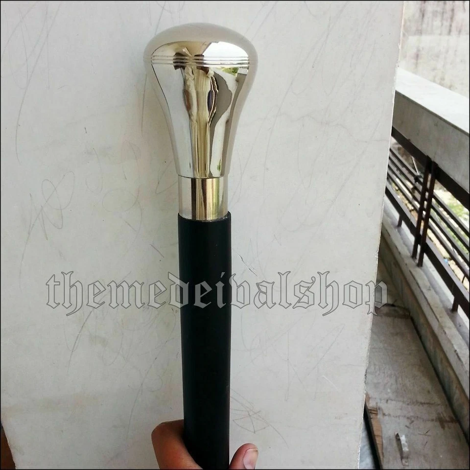 Brass Silver Nickel Handle Antique Men's Cane Wooden Walking Stick Vintage Cane - Image 4 of 4