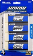 BAZIC Jumbo Vinyl Eraser (4/Pack),Latex Free,White Large Size Bulk Block Erasers