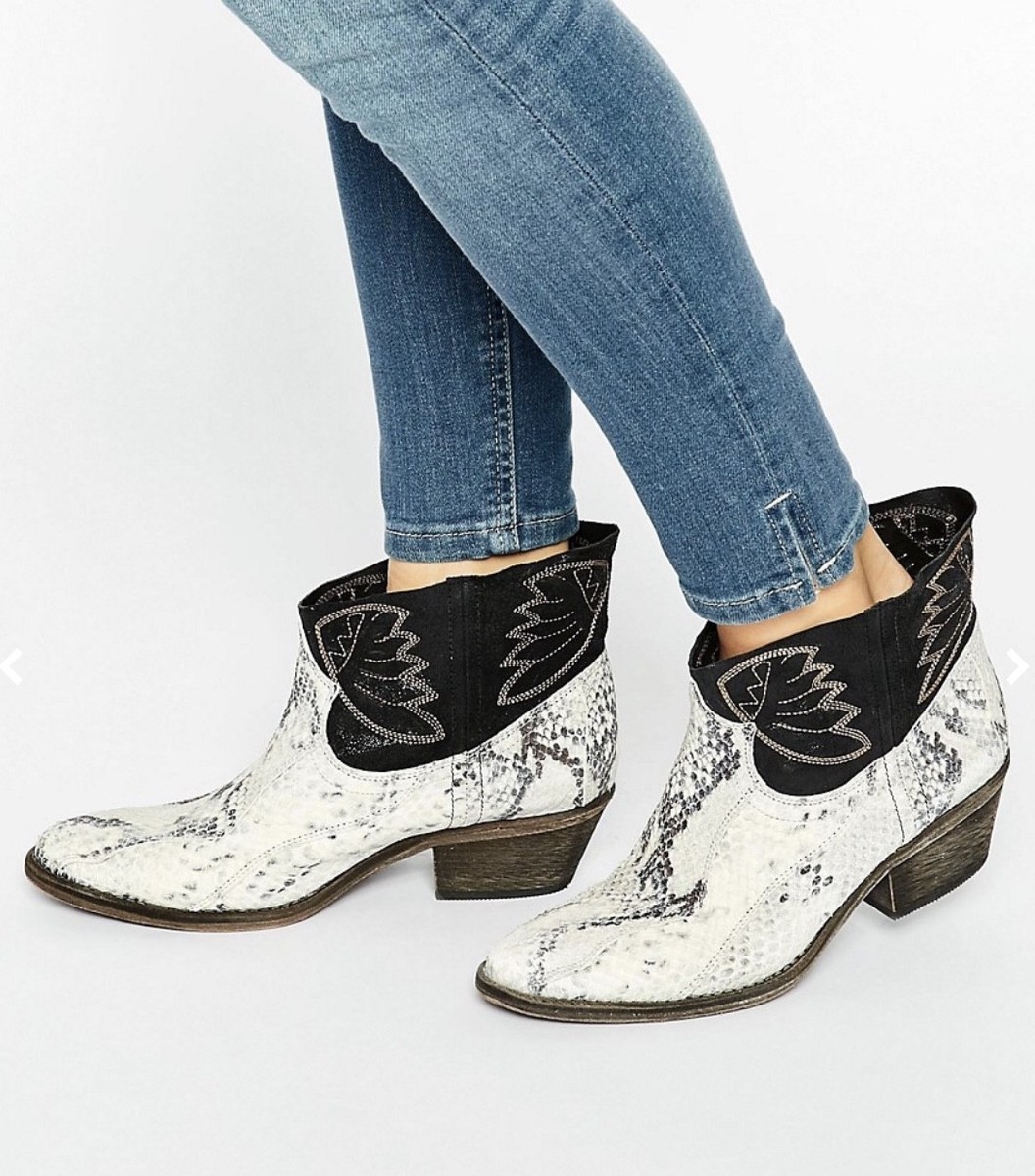 Free People Dorado Boot Ankle black Snake White Emboss Embroidered