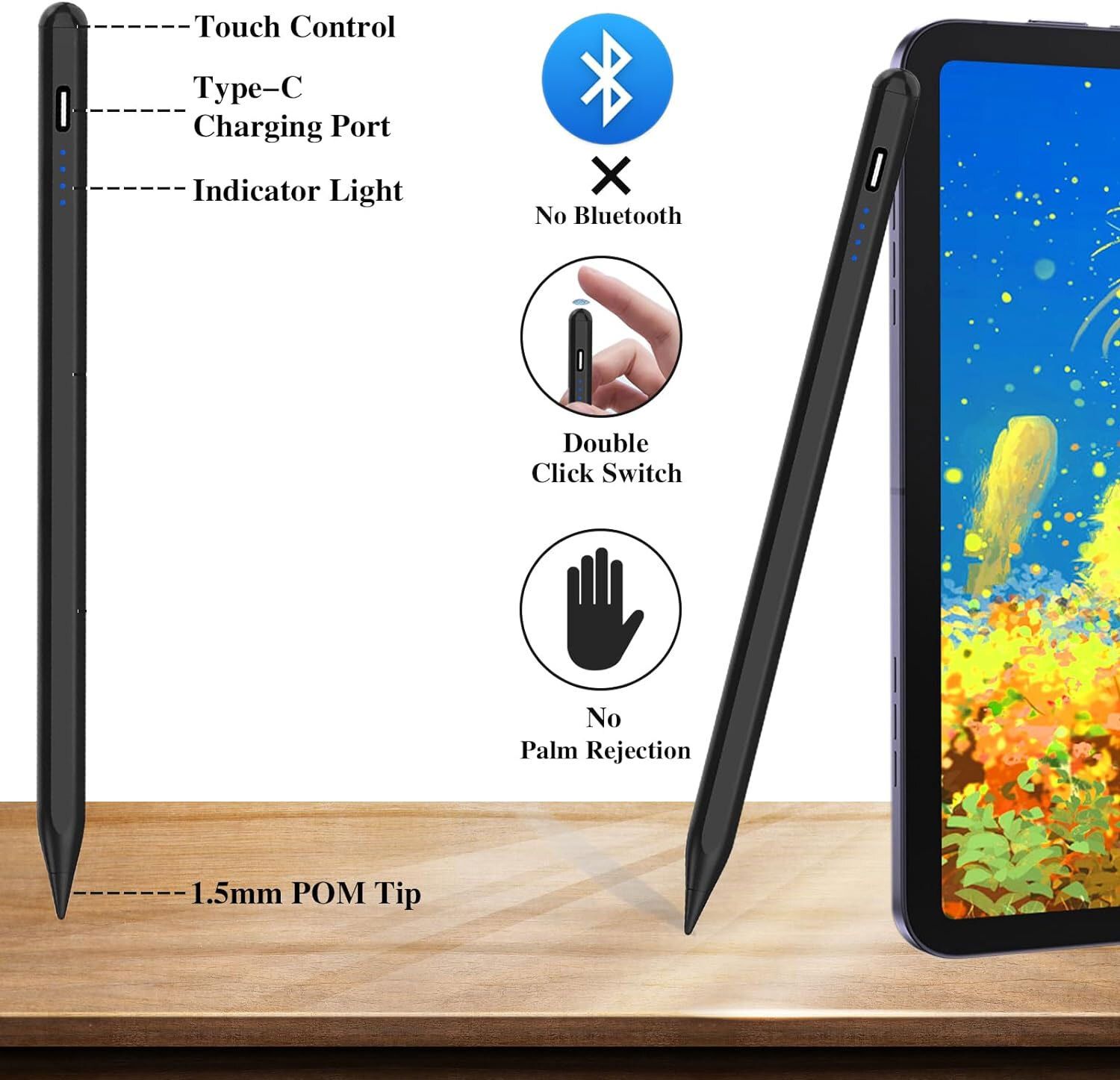 Active Stylus Pen Digital Capacitive Touch Rechargeable Palm for Cell Phones