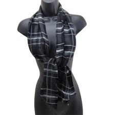 Women's Scarf Black Plaid 8"/60" Rectangle Hair Neck Tie wrap 