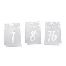 White Frosted Floral Tented Table Numbers 1-18 Wedding Party Event Decor