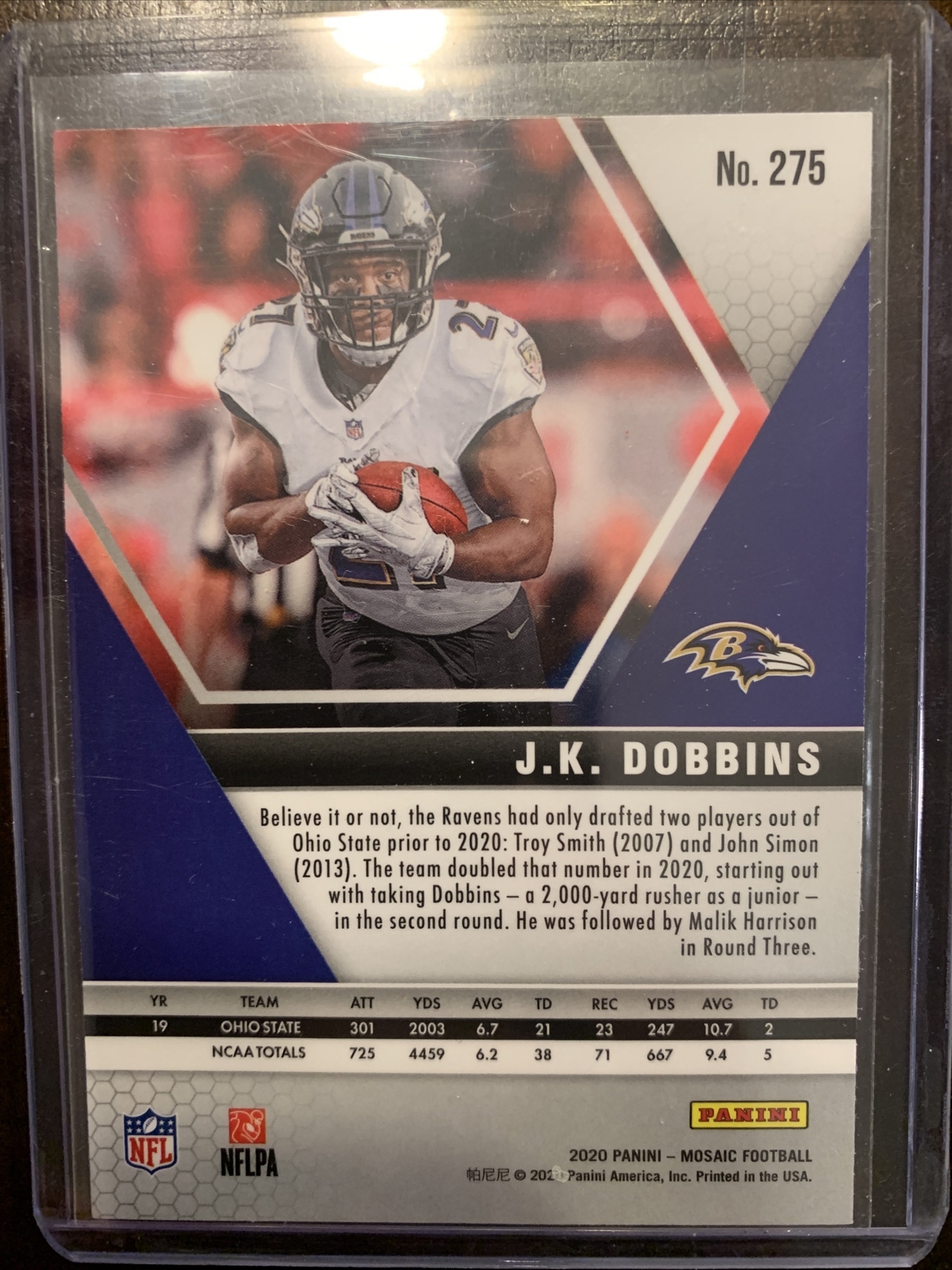2020 Panini Mosaic JK Dobbins Rookie Card RC NFL Debut 275 Baltimore