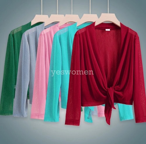 Womens Summer Tie Up Front Front Cardigan 3/4 Sleeve Short Tops Jacket - Imagen 2 de 39