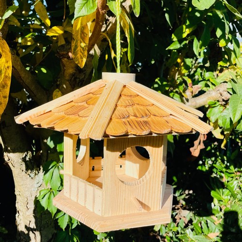 DARLUX Sechseck Holz Vogel Futter Haus L Futterstelle Hängend Natur/ Natur - Bild 4 von 5