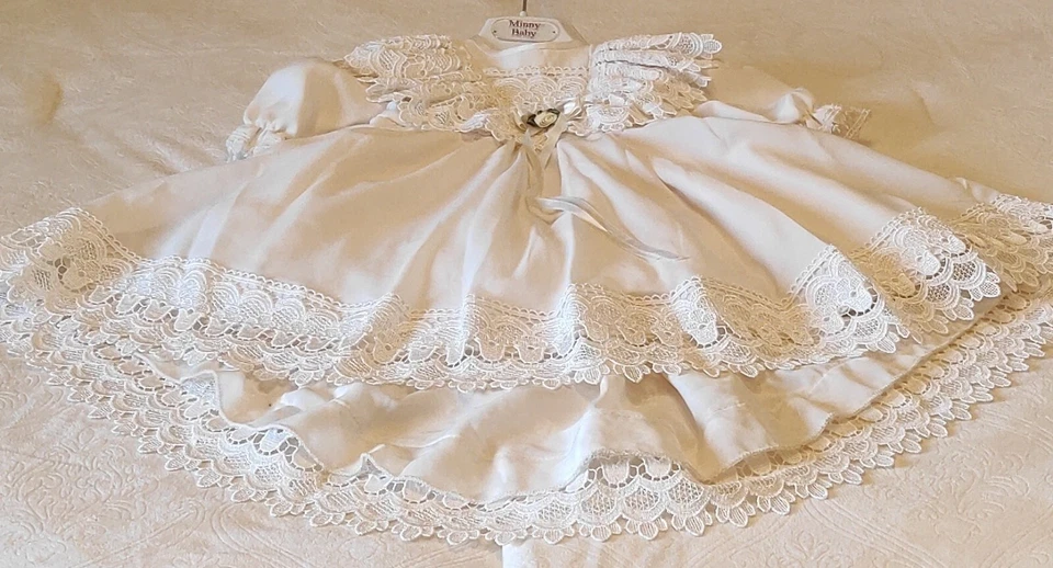 ABITO BAMBINA BATTESIMO-CERIMONIA  Vintage Taglia 0/3Mesi - Immagine 2 di 4
