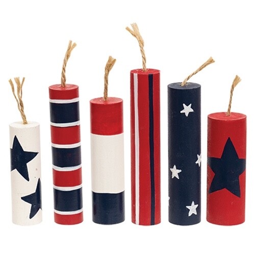 Set of 6 Patriotic Country Wood Decorative Firecrackers: Fourth of July - Picture 2 of 2