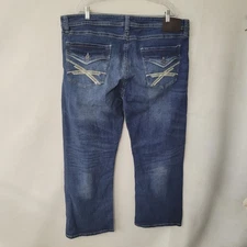 TK Axel Jeans Mens 42x30 Blue Eaton Slim Boot Denim Embroidered Pockets Stretch