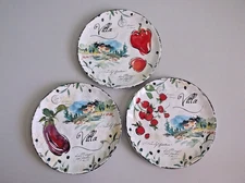 DASH OF THAT by Julie Paton Villa Eggplant Peppers Cherry Lot of 3 Salad Plates