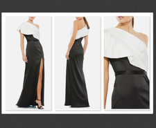 MAC DUGGAL Colorblock One-Shoulder Satin Gown in Black White  Size 4     #B701