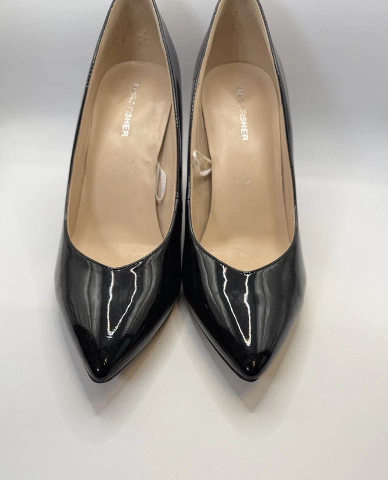 Zapatos de salón Marc Fisher talla 10M Zala charol negro punta tacón bloque Foto 3 de 4