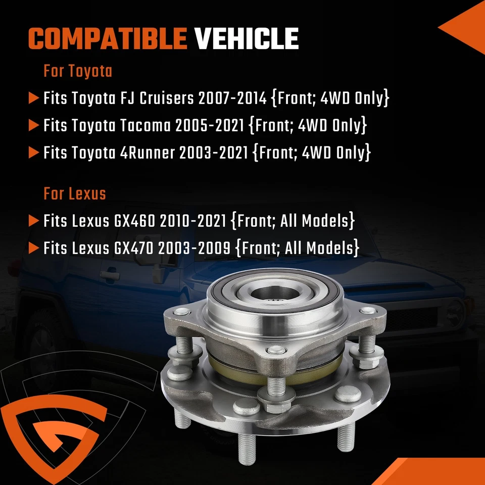 Cojinete y bujes de rueda delantera 2 piezas 4x4 para 4Runner Tacoma FJ Cruiser Lexus GX460 GX470 Foto 2 de 4
