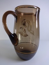 Sangria Pitcher Jug Vintage Spanish Flamenco Design Handmade Glass Brown Gold