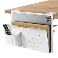 Under Desk Laptop Holder, No Drill Table Side Storage Organizer, White Clamp ...