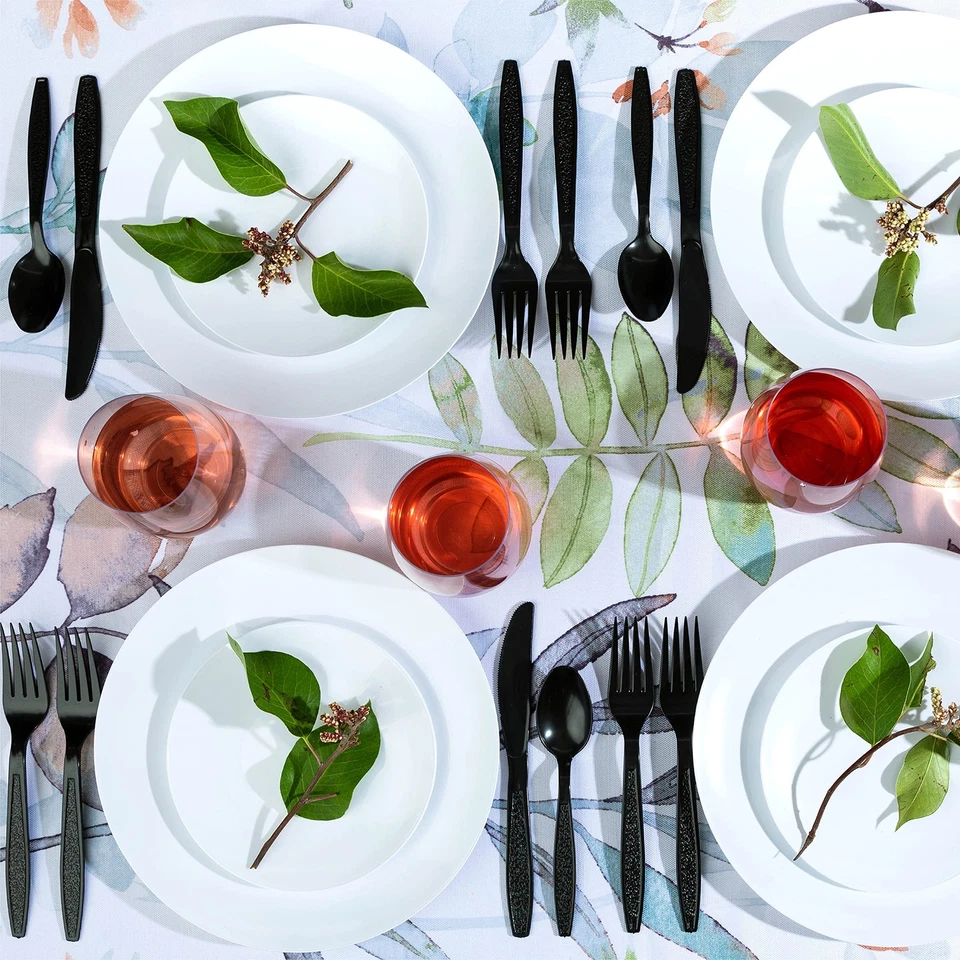 Juego de cubiertos de plástico de peso pesado - 200 tenedores, 100 cuchillos, 100 cucharas - Dis... Foto 2 de 4