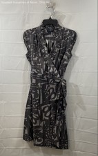Banana Republic Women's Grey Graphic Abstract Print Ruffle Wrap Dress Sz 0