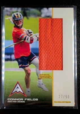 Connor Fields 2025 Premier Lacrosse Flagship PLL Yellow Jumbo Patch Relic # /50