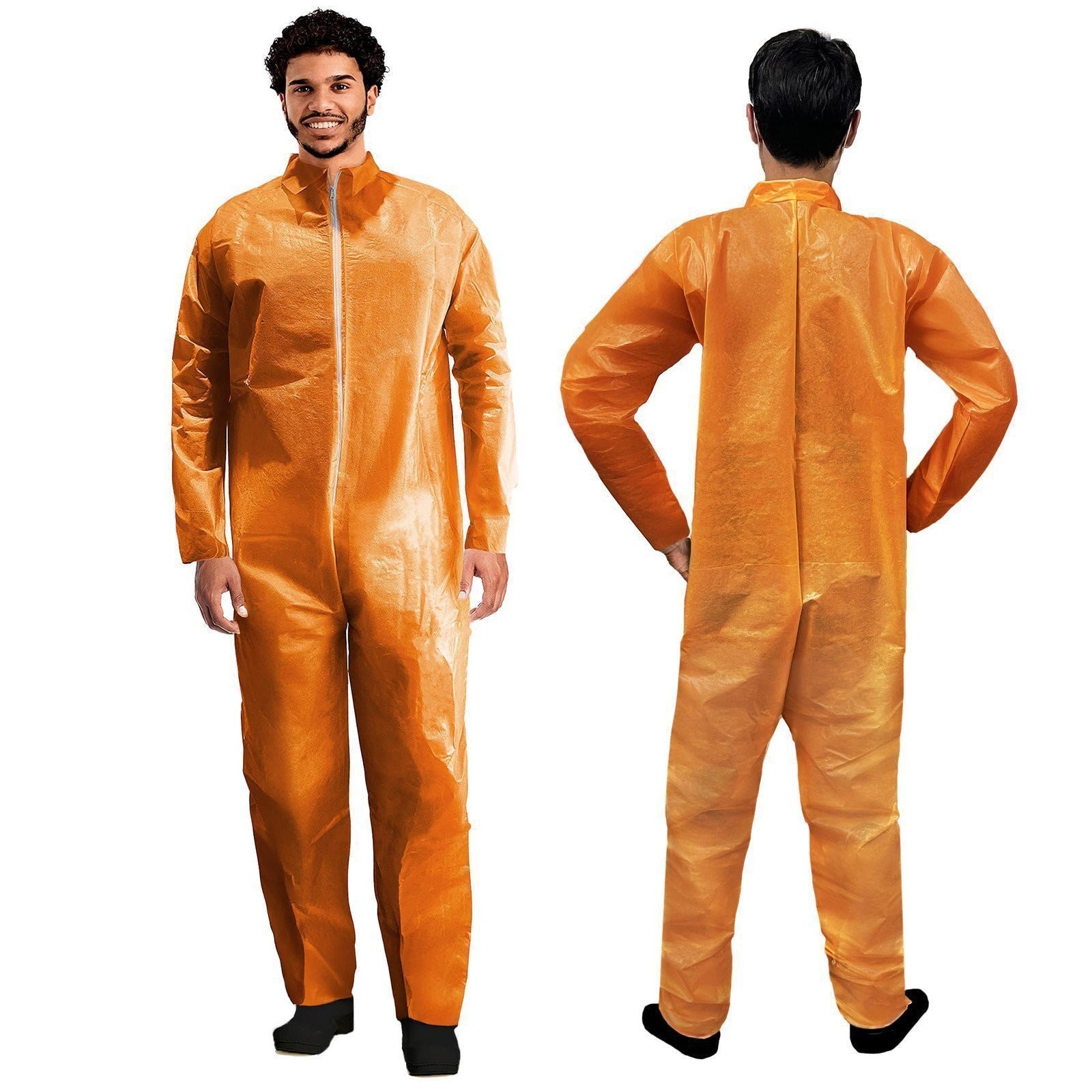 Orange Disposable Coveralls for Men/Women, X-Large. Pack of 5 Hazmat Suits
