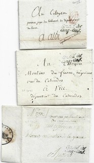 16 PLIS MARQUES POSTALES REVOLUTION CONSEIL CINQ CENT BAR ORNAIN PRISON 1795