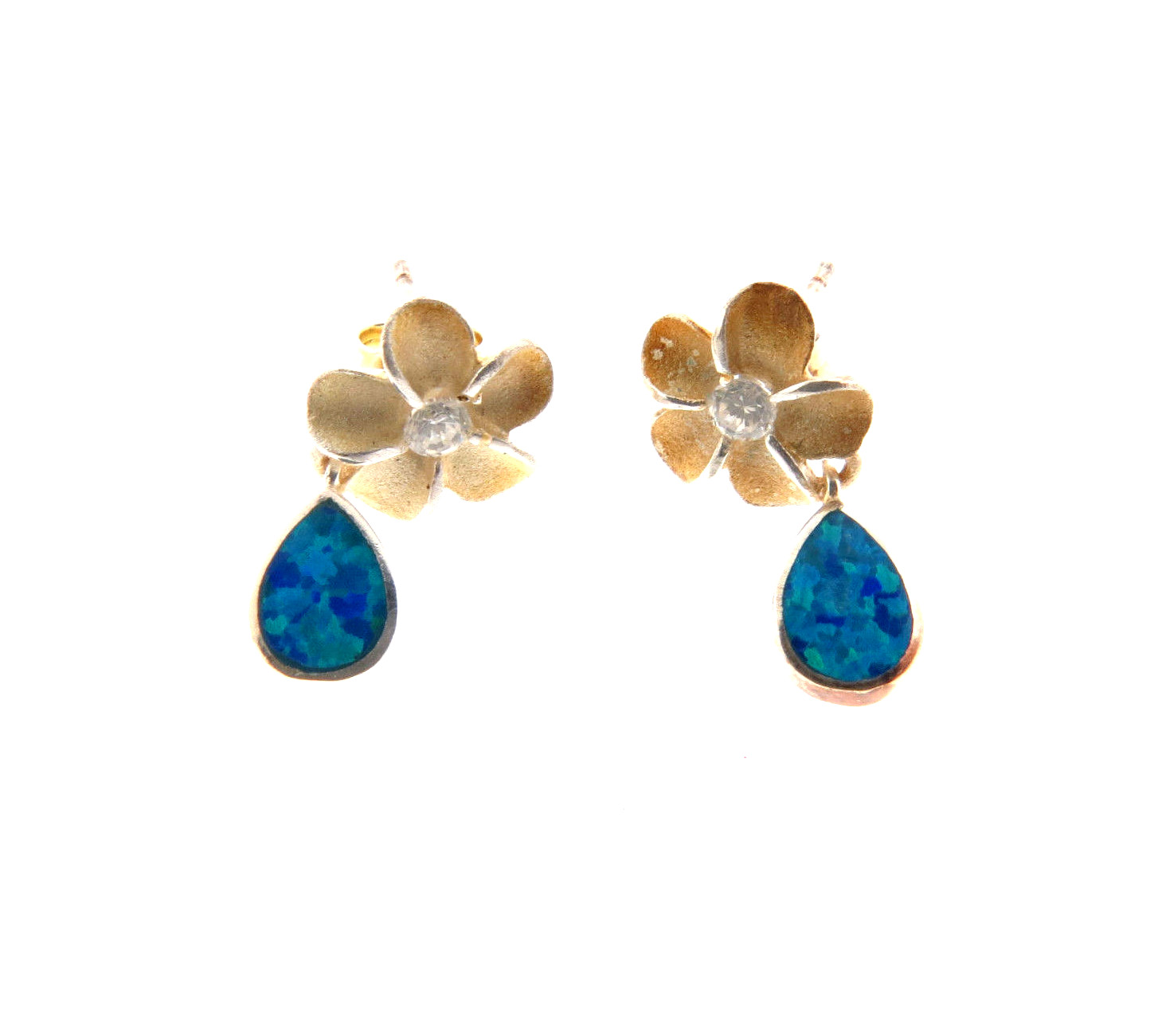 Created Opal Teardrop Dangle Earrings Plumeria  9… - image 1