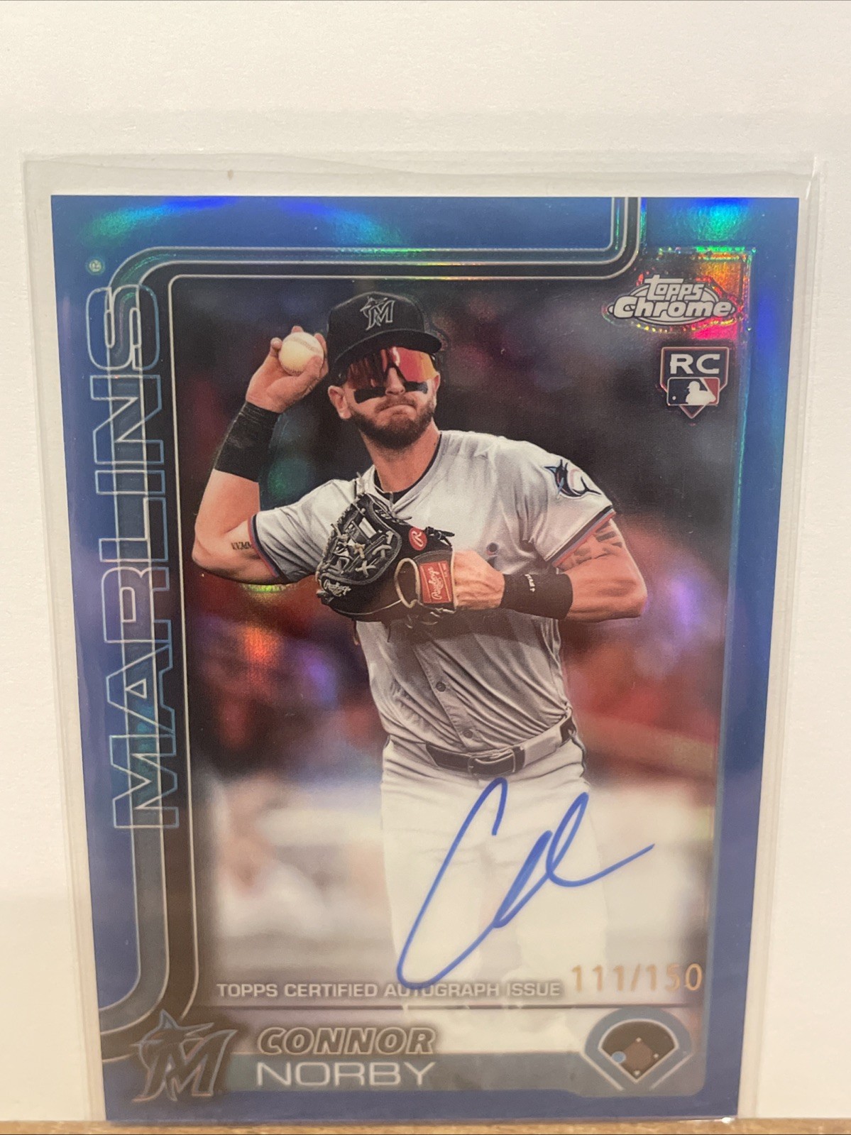 2025 Topps Chrome - Rookie Autographs Connor Norby Blue Refractor /150 (AU, RC)