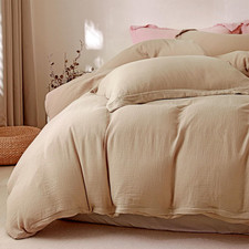 California King Muslin Duvet Cover Set - 100 Cotton Ultra Soft Beige