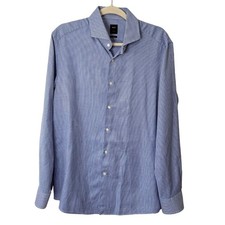 Boss Hugo Boss Mens Size 17 Dress Shirt Tailored Slim Fit Blue Check Italy
