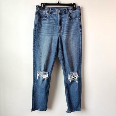 American Eagle Mom Jean High Rise Distressed Blue 8 Regular