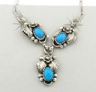 Navajo Necklace Sterling Silver Blue Turquoise Vintage Artist Signed B.J.