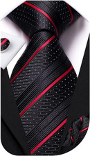 Mens Paisley Striped Tie and Handkerchief Cufflinks Tie Set for Men Wedding Busi