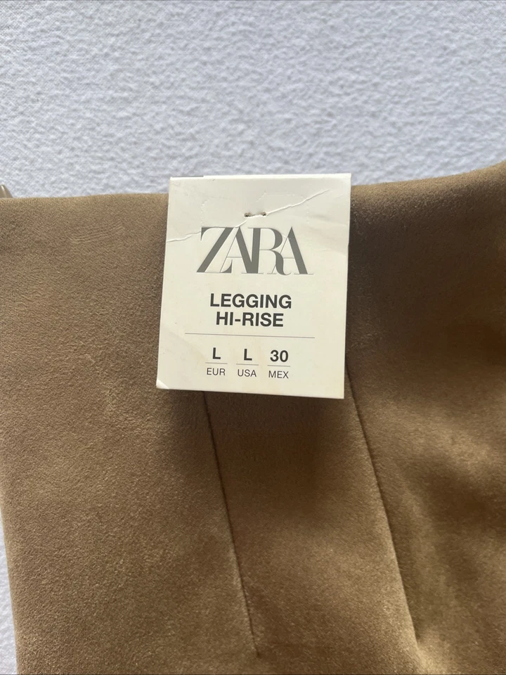 Nuevo con etiqueta Legging grande para mujer Zara tiro alto en gamuza sintética tostada Foto 2 de 4