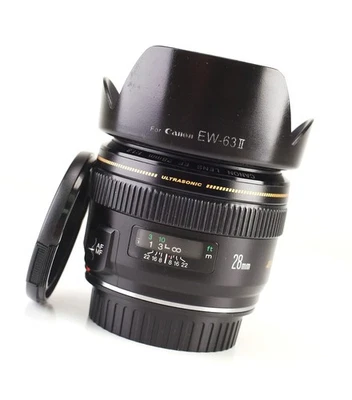 Canon EF 28mm F1.8 Ultrasonic USM Prime AF Lens Front & Rear Lens Cap & Hood - Image 1 of 4