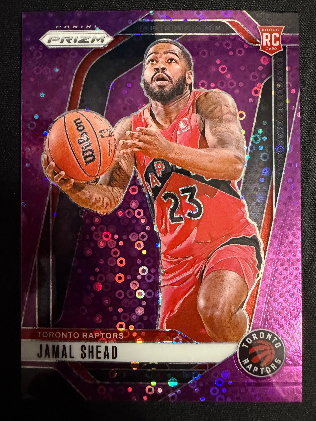2024-25 Panini Prizm Jamal Shead #241 Purple Disco Prizm RC /75 #241 Raptors