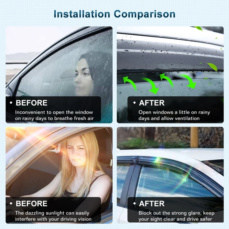 Visera de ventana apta para Toyota Corolla 2014 15-2019 JDM Mugen Mugen 4 piezas 3D ondulada Foto 4 de 4