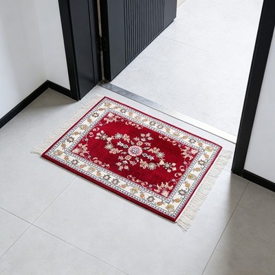 Zhiyi 2x3ft Handmade Silk Area Rug Red Entrance Hand-knotted Home Carpet 322C