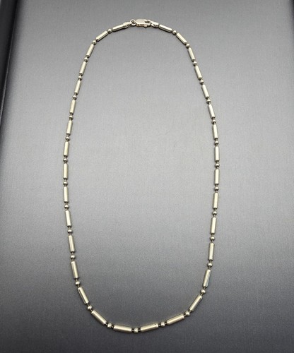 Italy Sterling Silver Barrel Bead Necklace 17" Lobster Clasp 10.21g - Picture 2 of 8