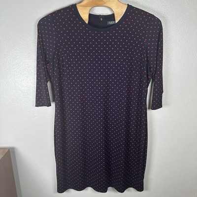 Lauren Ralph Lauren Navy Blue Red Polka Dot Midi Dress Plus Size 3X 3/4 Sleeve