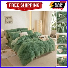 Fluffy Sage Green Comforter Set, Fluffy Plush Shaggy Duvet Cover 1 Pieces Set...
