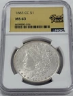 1883-CC $1 Carson City Morgan Silver Dollar NGC MS63 Grade Toning backside