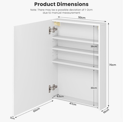 Dripex Single Door Bathroom Mirror Cabinet, Wall Mounted Storage Cupboard - Picture 2 of 6