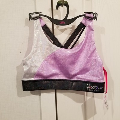 NWT Sparkle Irridecent Girls 14 16 18 L & XL Justice Dance Sports Bra Gymnastic