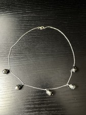 9-10mm Cultured Tahitian Pearl Oval Link Sterling Silver 18” Necklace 