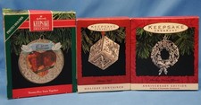 Hallmark Ornaments Lot of 3 Silvery Noel box pewter wreath 25 Years Together