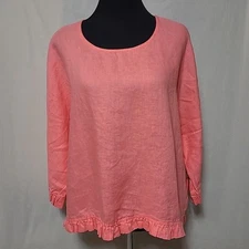 CYNTHIA ROWLEY Women's Medium 100% Linen Coral Boxy Top Crop