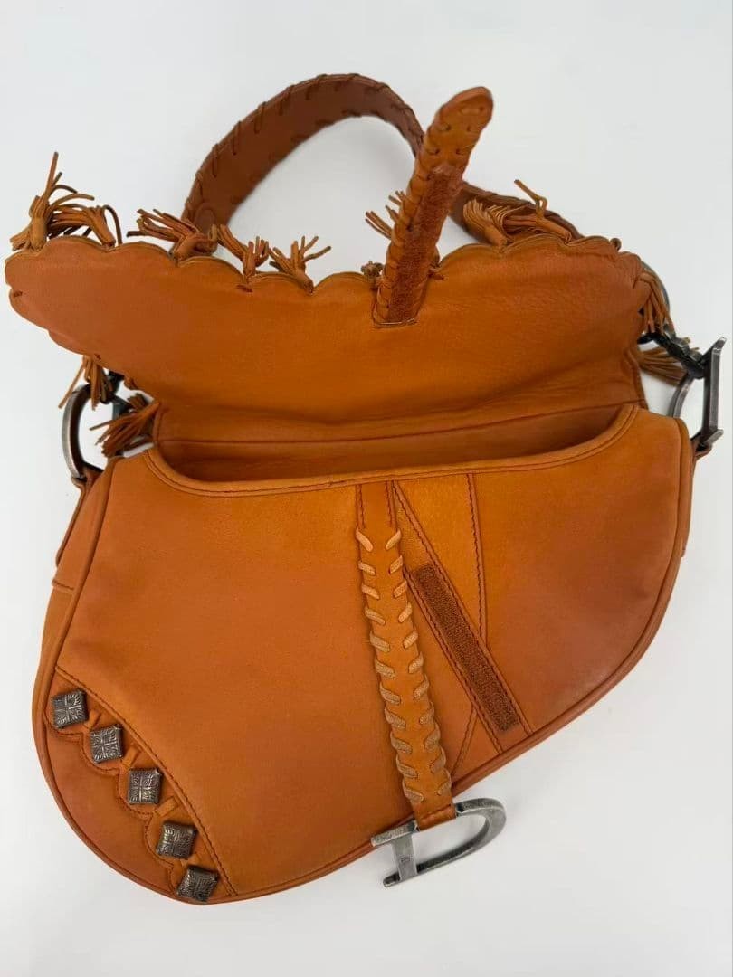 Christian Dior 2006 Galliano Saddle Bag Fringe Studs Camel Limited