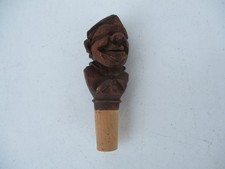 Vintage German Hand Carved Wood Cork Wine Stopper Man with Hat