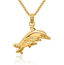 14K Solid Yellow Gold Dolphin Necklace