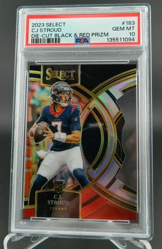 C.J. STROUD PSA 10 2023 PANINI SELECT #183 ROOKIE BLACK AND RED PRIZM DIE-CUT