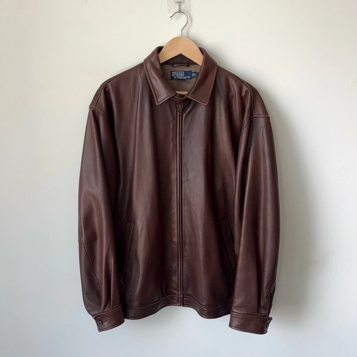 Vintage Polo Ralph Lauren 100% Leather Jacket Men's L Brown